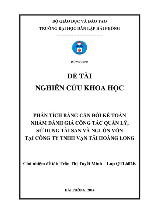 Nghiên cứu khoa học Phân tích Bảng cân đối kế toán nhằm đánh giá công