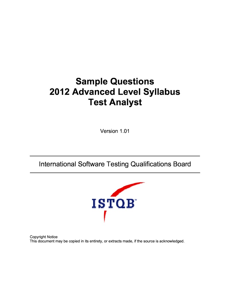Advanced Level Syllabus Test Analyst - ISTQB (Question - Answer - Explain)
